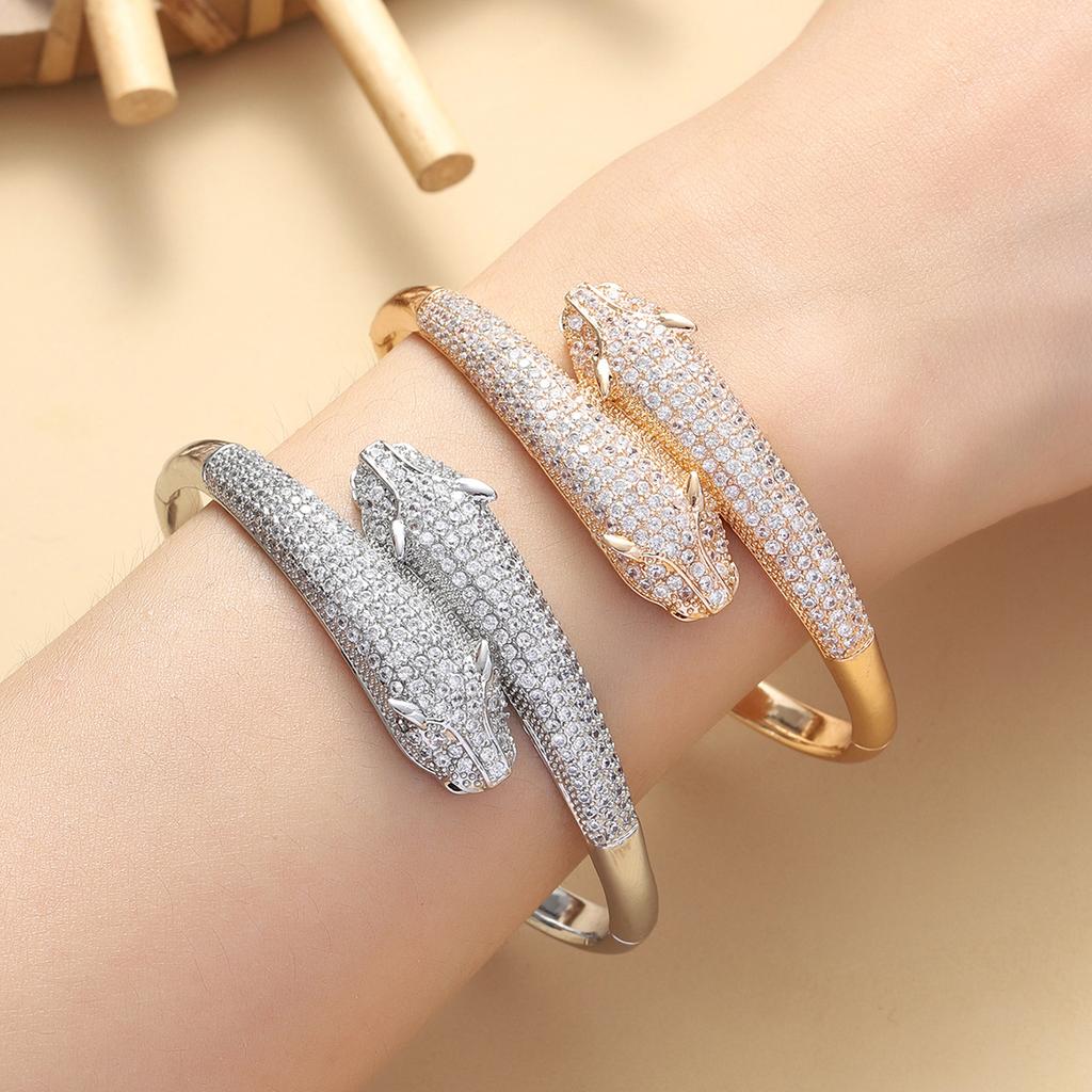 Zirconia Double-headed Leopard Bracelet Light Luxury High-end Open Bracelet European and American