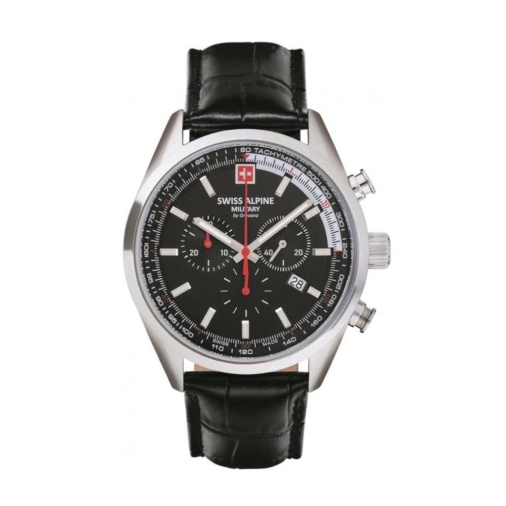 Swiss Alpine Military Pegasus Хронограф Кожаный Ремешок Черный Циферблат Кварцевые 7086.9537 100М Мужские Часы чёрный