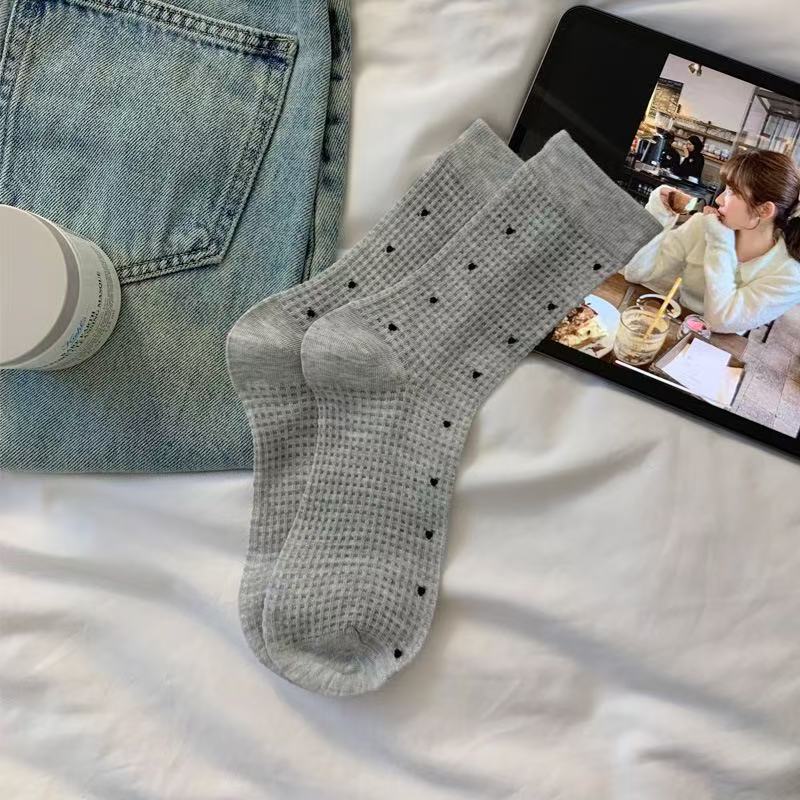 Women Spring and Summer Thin Polka Dot Mesh Tube Cotton Socks