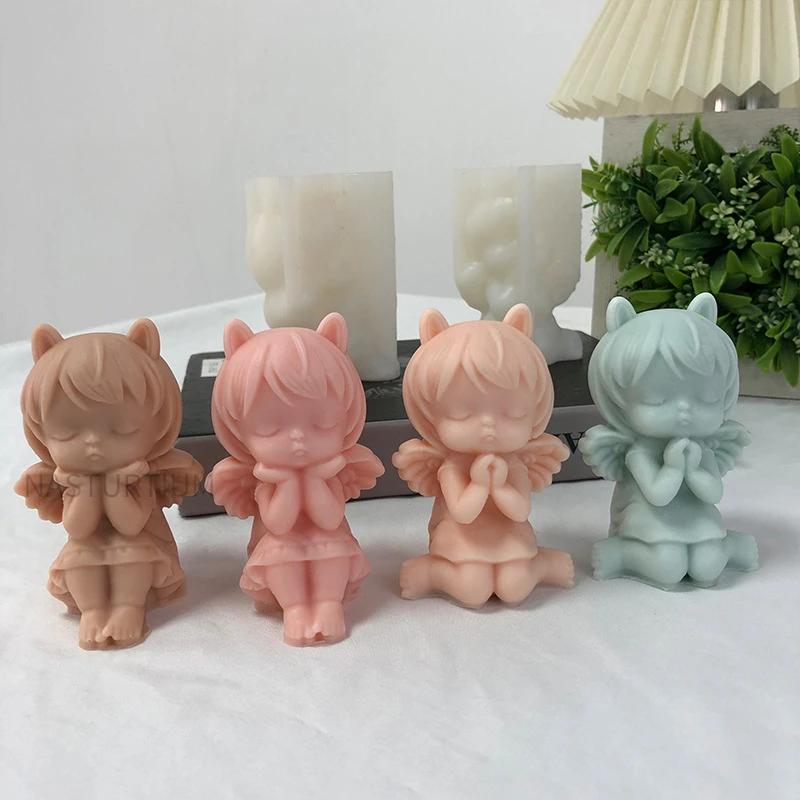 3D Prayer Angel Silicone Candle Mold Cute Sit-down Girl Statue Soapy Plaster Epoxy Making Kit DIY Chocolate Ice Cube Baking Tool