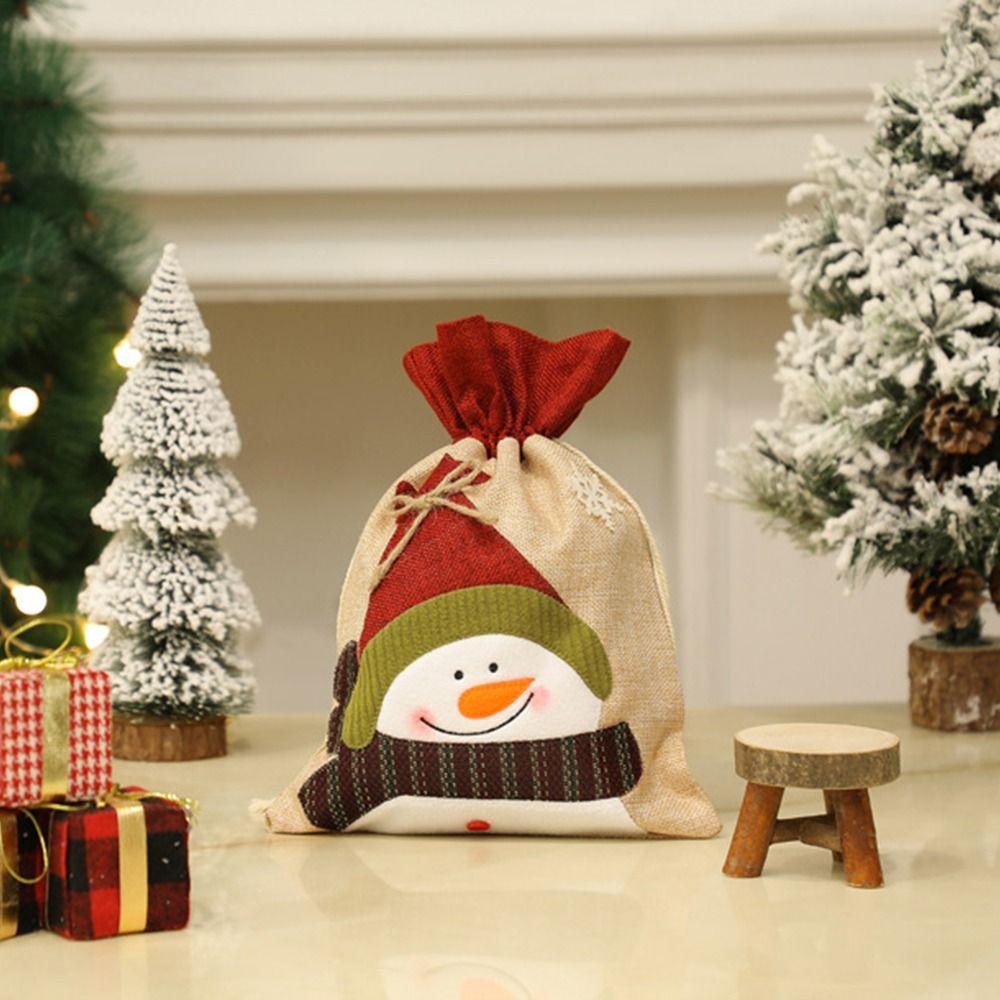 Cartoon Santa Snowman Deer Christmas Gift Bag Dimity Multicolor Christmas Apple Bag Large Capacity Two Sizes