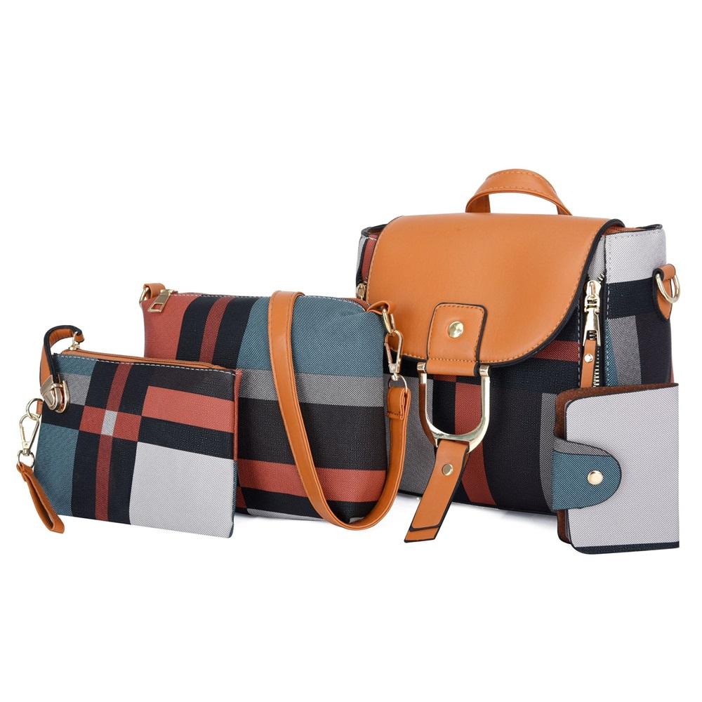Vierteilige Schwiegermuttertasche karierter kleiner Rucksack Umhängetasche Crossbody-Tasche