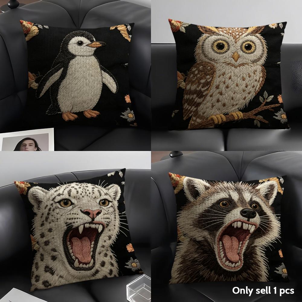2D Scream Animals Retro Cushion Cover Natural Linen Organic Fabric Double-Sided Printing Sofa Home Decor Gift Pillow Case
