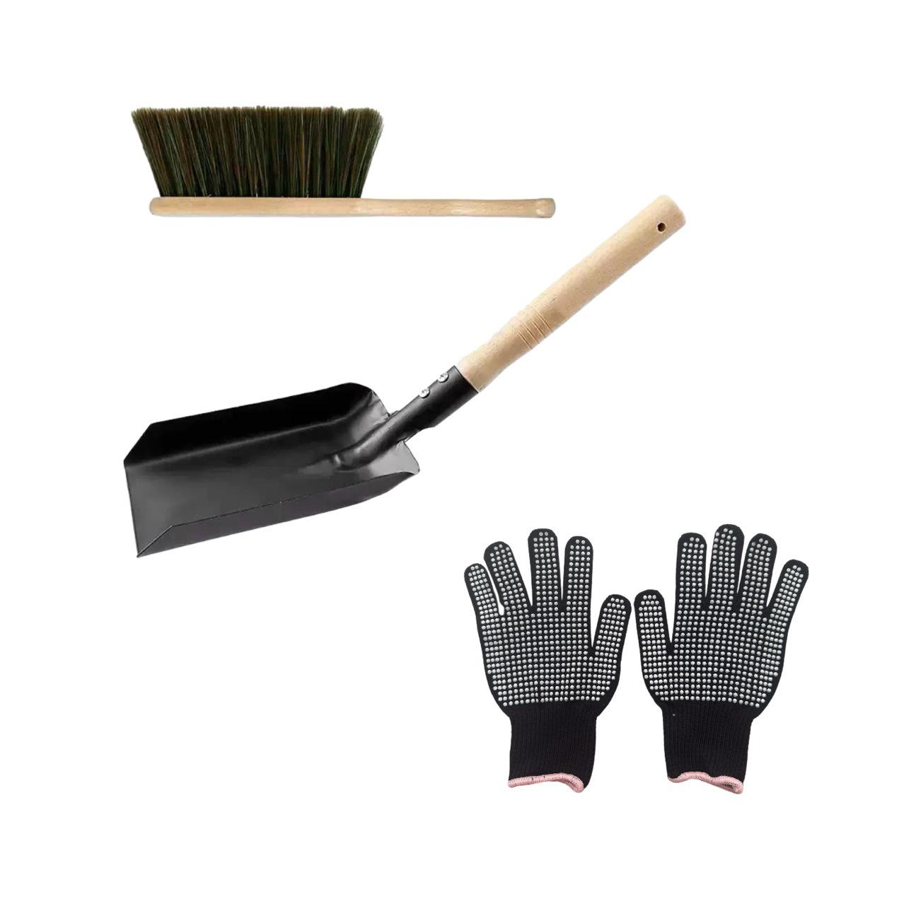 Железный набор каминной лопатки и щетки для золы с термостойкими перчатками Shovel and Brush