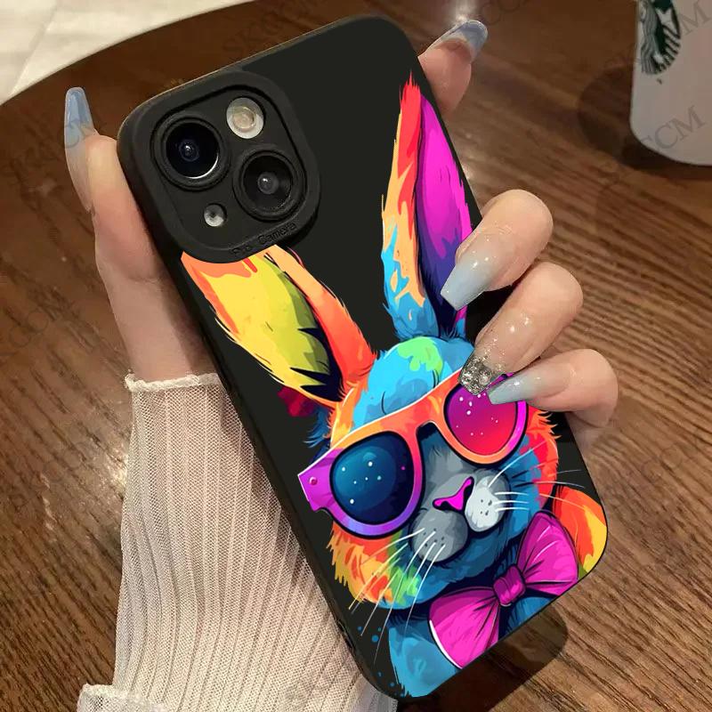 Artistic Rabbit With Sunglasses Protective Phone Case For iPhone 17 Air 16 15 13 12 11 Pro Max Pro Plus Anti-Scratch Funda Cover