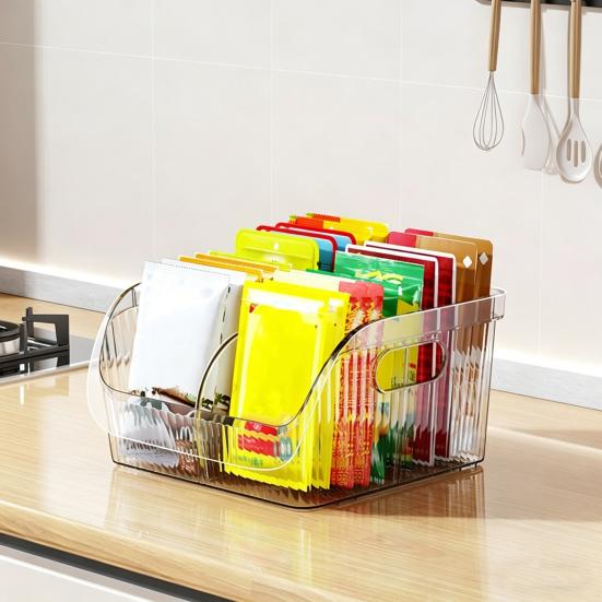 Kitchen Seasoning Organizer with Dividers Clear Plastic Storage Box for Spice Packets Sauces Stackable Dustproof Storage Box for Pantry Cabinet