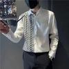 Youth Handsome Trendy Fashion Design High Grade Shirt Men's Panelled Lapel Button Patchwork Spring New Slim Thin Long Sleeve Top