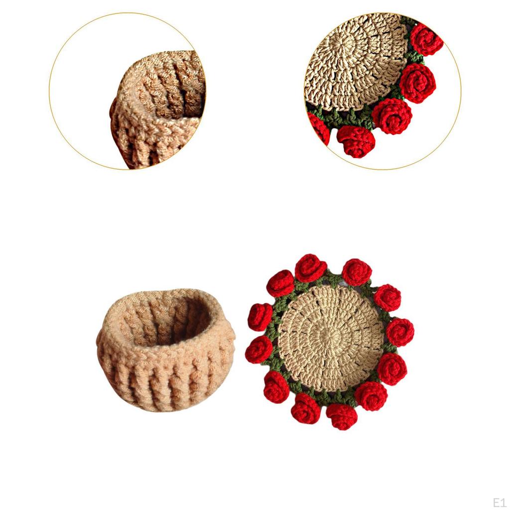 Beginner Crochet Kit Coaster Starter Complete Flower Pot, for Table Girlfriend