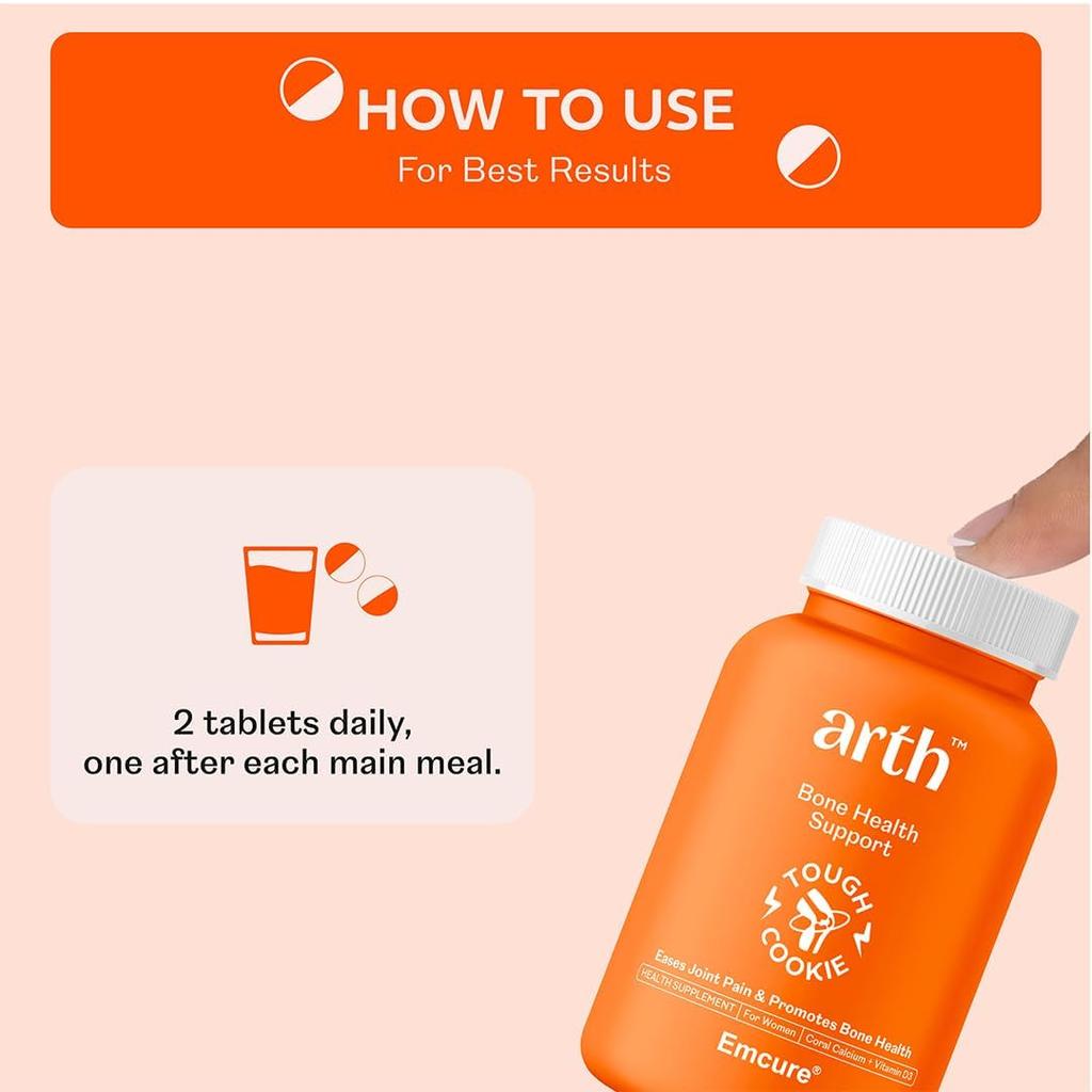 Arth Calcium & Vitamin D3 Tablets 1000mg 600 IU Coral Calcium 60 Veg Tablets X Pack of 3 for Bone & Joint Support