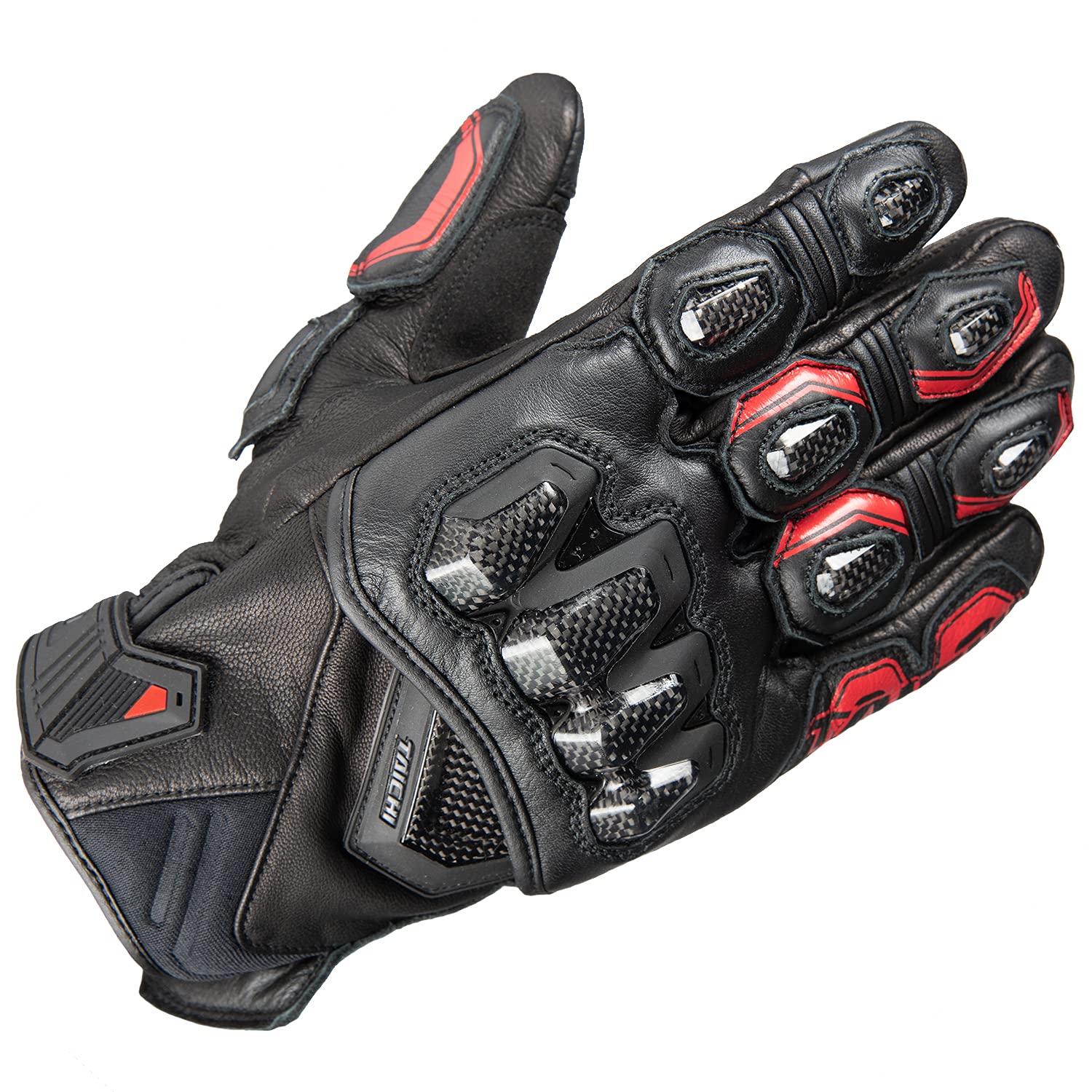 

RS TAICHI Motorcycle All-Season Leather Gloves with Touchscreen Compatible and Built-in Protector, RST422, Black/Black/Red, Size M