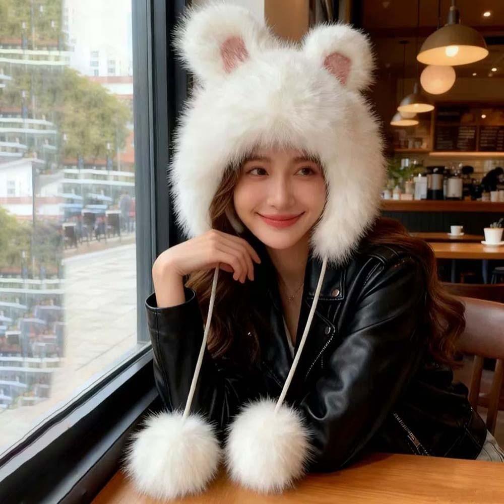 Windproof Winter Plush Hat Cartoon Ear Protection Cap Lei Feng Cap Rabbit Ear Warmer Hat Women