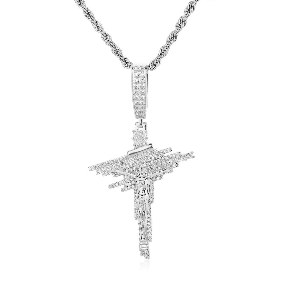 European and American hip hop Hip-hop mixed square diamond cross human head pendant trendy men s accessories