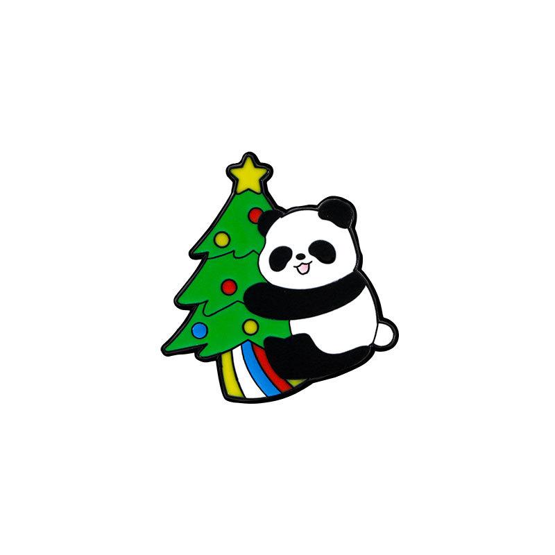 Christmas panda brooch, cute animals, Christmas tree, holiday gift box metal badge, back packaging accessories