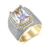 Fashion Rings Square Big Width Signet Rings 14K Gold Color Man Finger Cubic Zirconia Big Stone Men Ring  Anel New