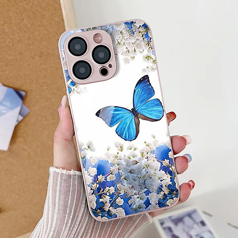 Blue butterfly flower is suitable for iPhone Apple 17Promax full series fine hole 17Pro explosion new 17Air new