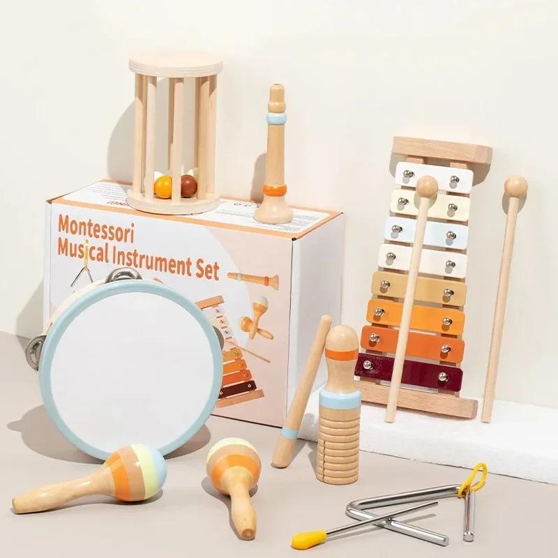 Baby Educational Kids Musical Instruments Wooden Toys Montessori Percussion Instruments Drut Set with Xylophone Preschool Gifts