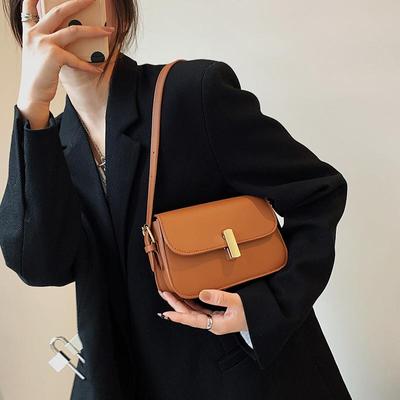 Women Solid Color Lock Buckle Shell Shoulder Bag Leisure PU Inclined Crossbody Bags Adjustable Band Strap Small Square Handbag