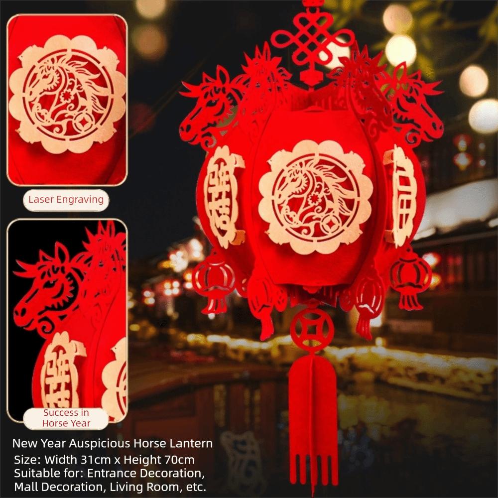 Flocking Cloth Chinese Lantern Red Color With Tassel New Year Decoration Waterproof 3D Puzzle Palace Lantern Spring Festival