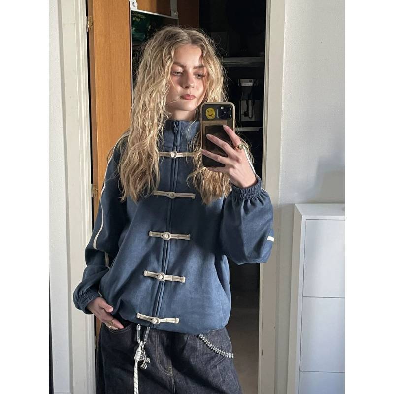 Giacca Retro con Collo a Bottoni e Cravatta in Stile Cinese per Uomo e Donna con Chiusura a Zip