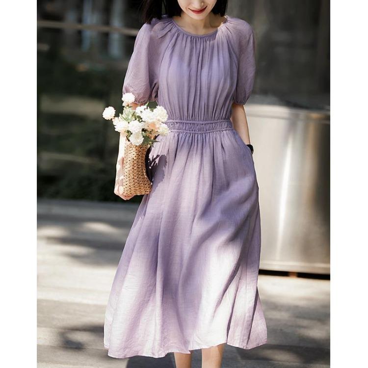 French Holiday Style Elegant Romantic Long Skirt for Women Summer Slim Waist-hugging Big Sway Dress