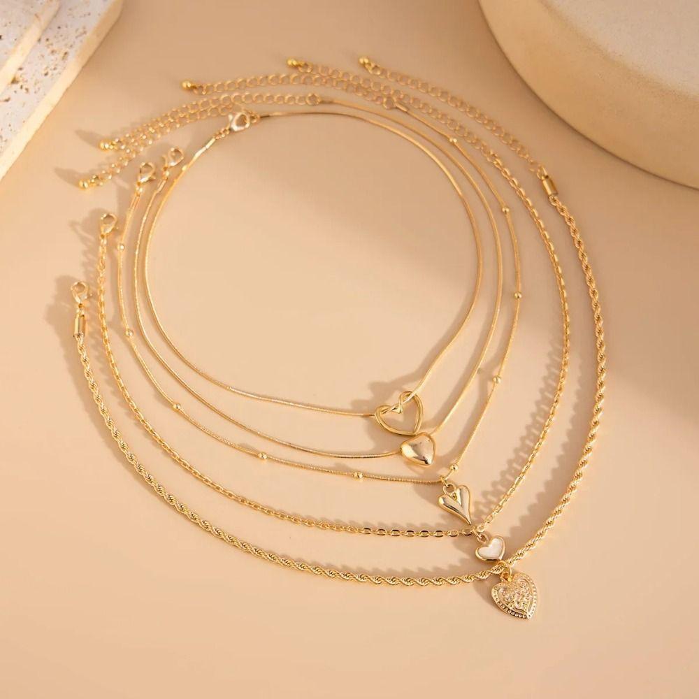 Irregular Love Heart Pendant Multilayer Metal Chain Choker Punk Women Necklace  Female