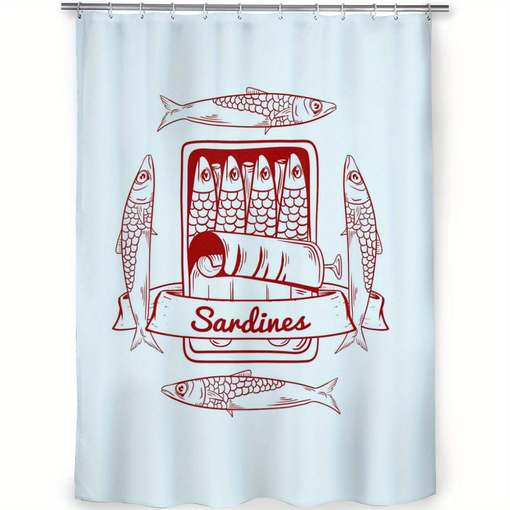 Vintage Sardines Shower Curtain, Retro Seafood Pattern Waterproof Bath Curtain, Kitchen Theme Bathroom Decor for Home