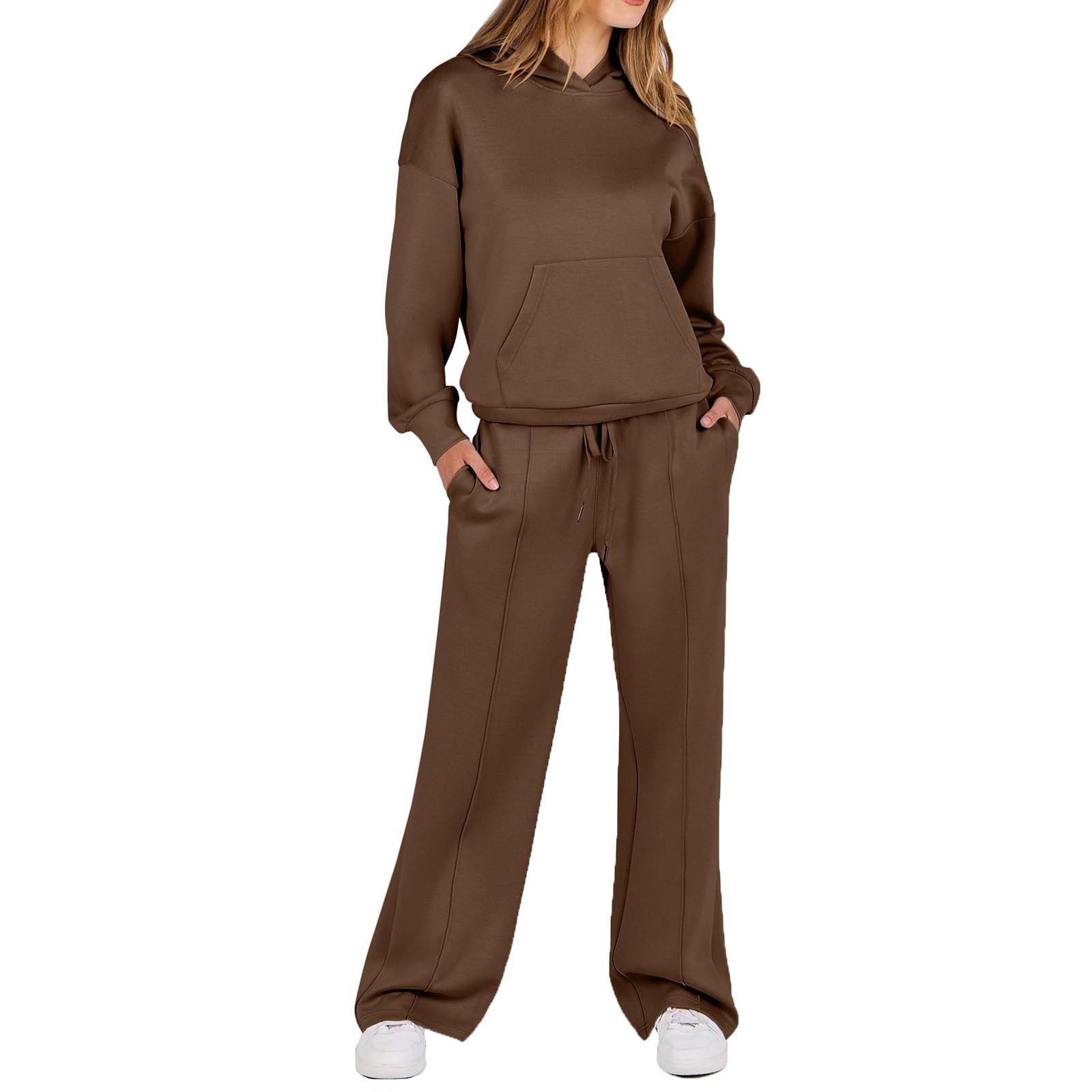 

Women s Summer 2 Piece Outfits Top Long Pant Sets Casual Tracksuit Wear Long-sleeved Shorts Suit S светло-коричневого