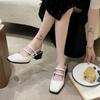 Fashion 2024 New Baotou Sandals Women Retro Square Headed Thick Heels High Heels Back Hollow Line with Bright Leather Shoes