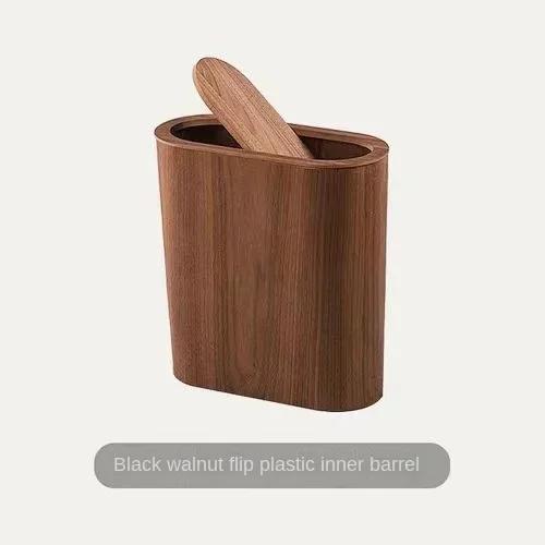 Solid Wood Paper Basket Nordic Wooden Trash Can Large-capacity with Lid Kitchen Trash Can Creative Kitchen Storage Supplies