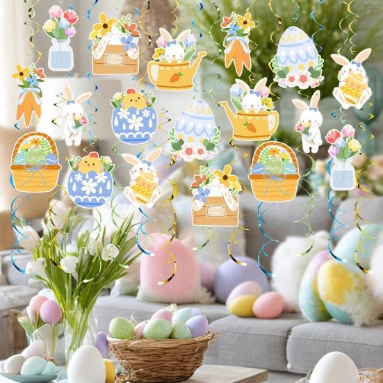 48 Pcs Easter Hanging Swirl Decorations Easter Egg Bunny Foil Swirl Ceiling Decor for Home Office School Easter Party Supplies