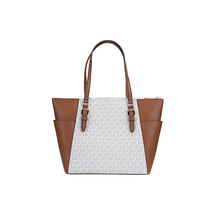 Michael Kors Mk Charlotte Monogram Commuter Zipper Tote Bag Women Tote Vanilla 35T0GCFT3B-VANILLA