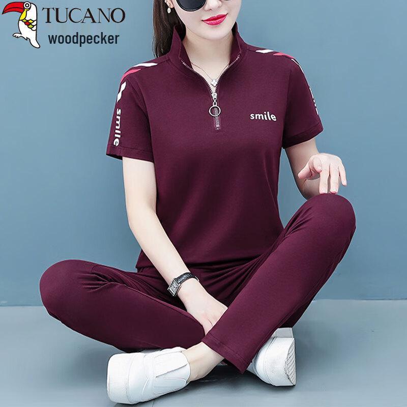 Woodpecker Women s Summer Cotton Two-Piece Sport Set M