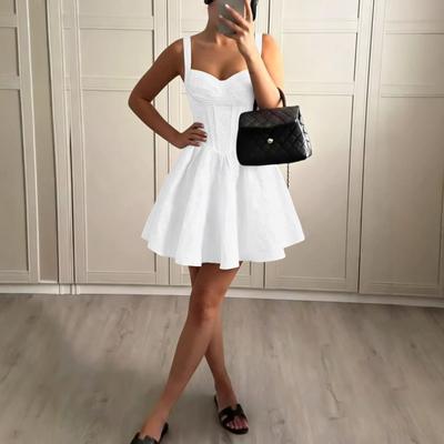 European and American Style Fish Bone Waist Small White Dress, Jacquard Fabric Thin A-shaped Skirt, Direct Supply