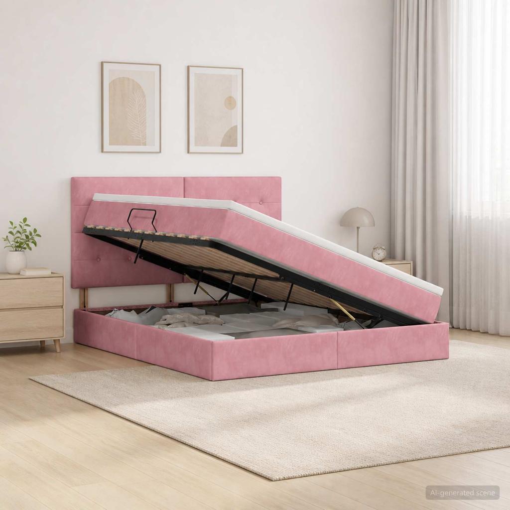 Storage Bed with Mattress Pink 180 x 200 cm Velvet