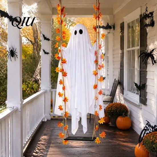 Ornamenti Stagionali Atmosferici Illuminati Appesi Oscillanti Fantasma Decorazione di Halloween con Telecomando, Grandi Figure in Tessuto Bianco Realistico Ornamento