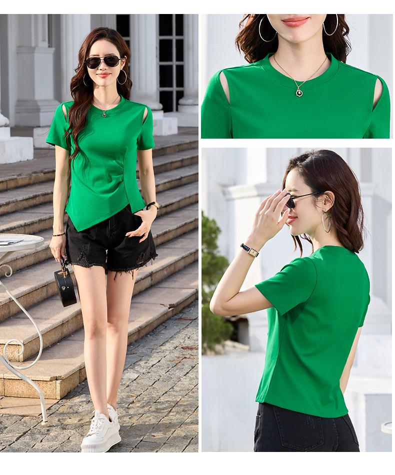 Niche Irregular Hem Shoulder-Baring Women's Short-Sleeve T-Shirt - 2025 Summer Trend
