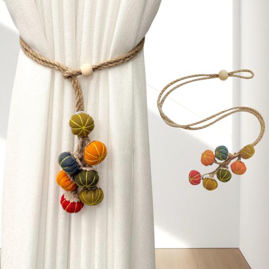 2Pcs Pumpkin Curtain Tiebacks Adjustable Rustic Curtain Ties Pumpkin String Curtain