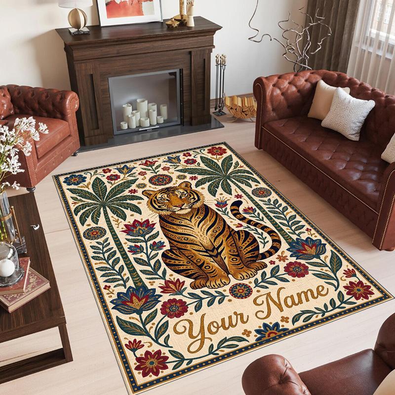 Covor de podea din catifea de cristal cu tematică de leopard, covor cald personalizat cu nume și text, decorațiune pentru casă