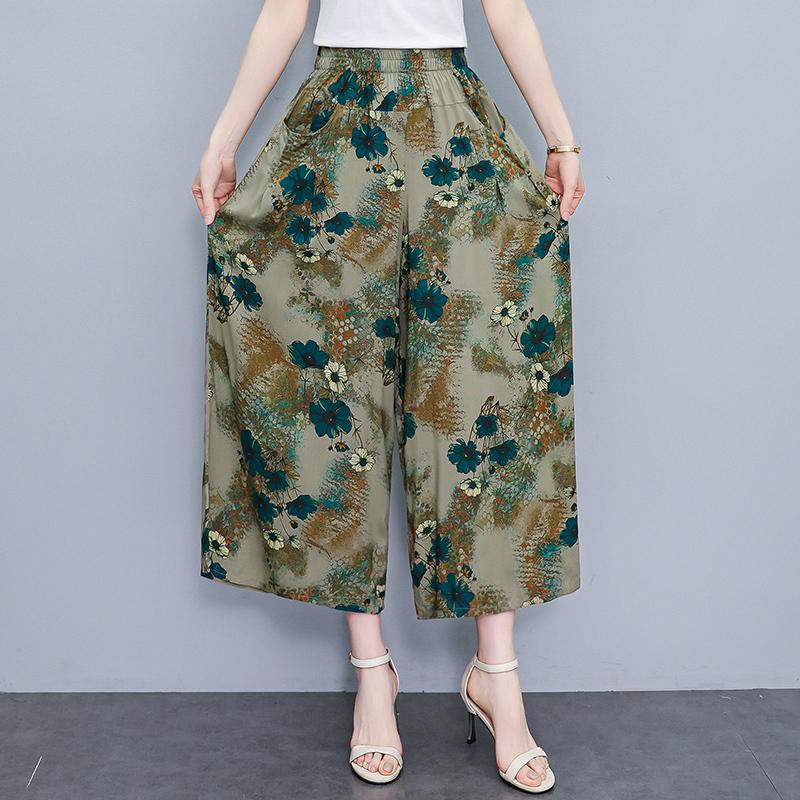 Summer Wide Leg Pants for Women Vintage Clothes Plus Size Loose Elastic Waist Casual Pants