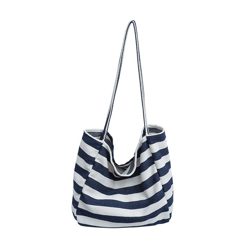 1Pcs Fashion Large Capacity Ladies Tote Handbags Simple Striped Women'S Canvas Casual Shoulder Bags Female Daily Shopping Bags