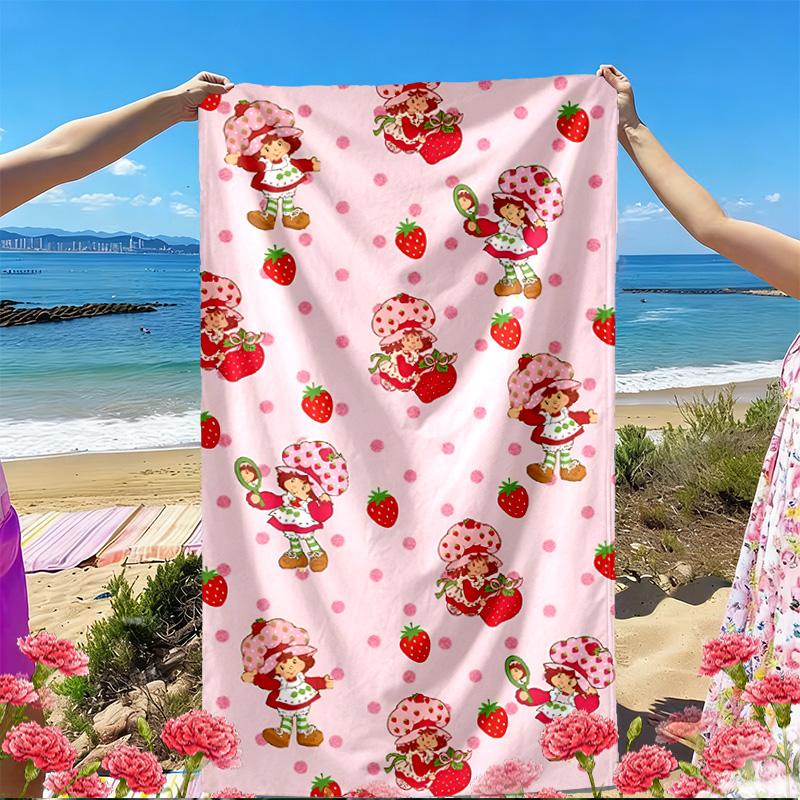 Strawberry Shortcake Print Beach Towel, Versatile Lightweight Absorbent Beach Towel for Pool Surf Yoga Bathroom, Perfect Birthday Holiday Gift