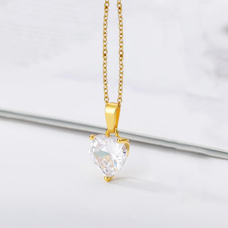 Gold & Silver Plated 2PCS Heart CZ Pendant Necklaces, Minimalist Four-Prong Solitaire Cable Chain Set for Women