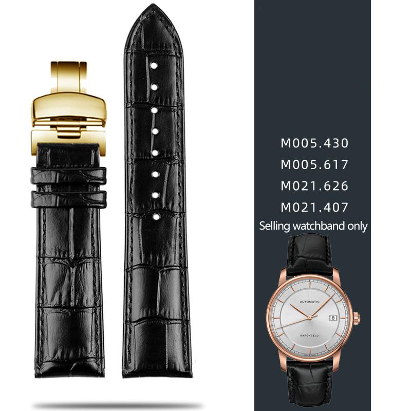 Leather Strap For Mido Helmsman M005 Orange Rudder M005614 m005430A Male Watch Chain with Butterfly Clasp Bracelet 22mm 23mm