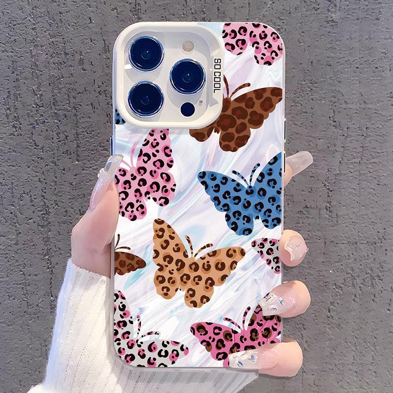 

Silver Leopard Print Butterfly Phone Case for iPhone 15/14/13 Pro Max/12/XR/XS/7/8 iPhone 11 Pro