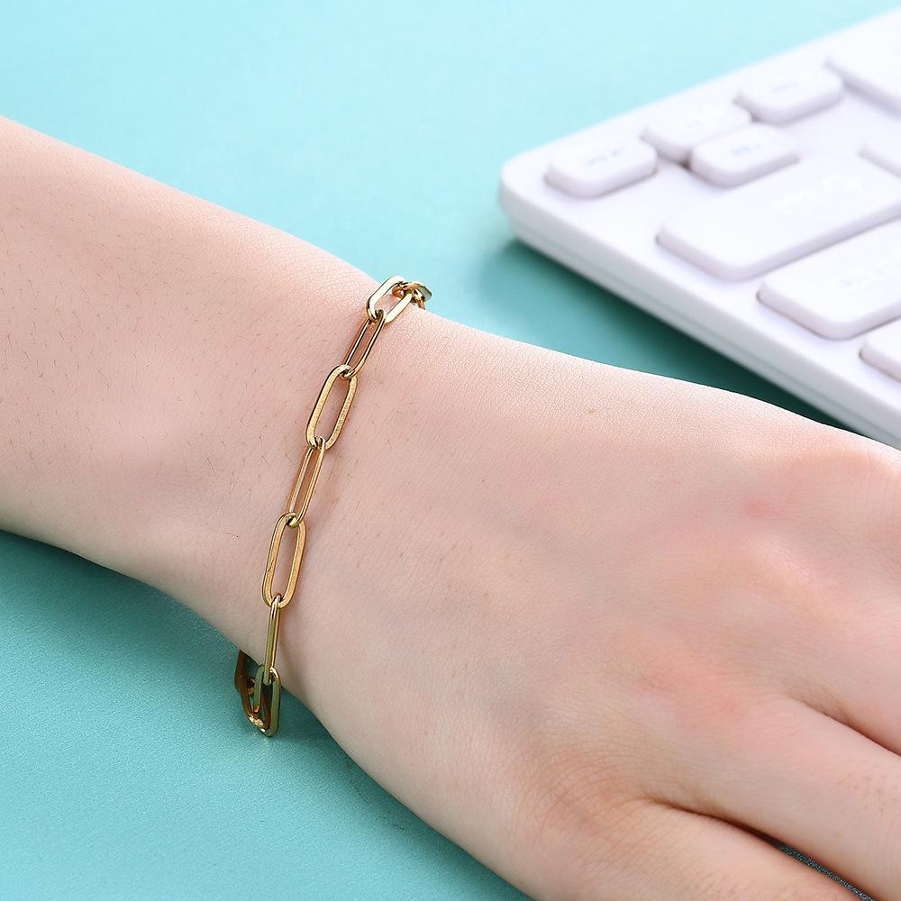 14K Gold Platinierte Einfache Paperclip Rechteckige Gliederkette Armband - Europäischer & Amerikanischer Stil
