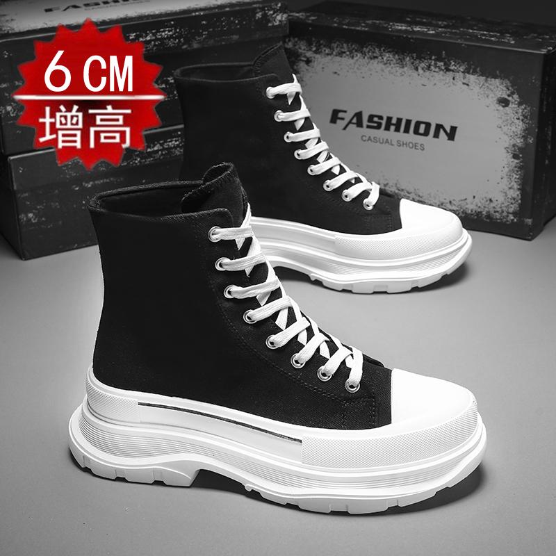 Invisible inner heightening shoes New summer canvas shoes Breathable thick-soled high-top dad shoes