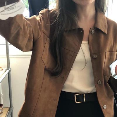 Women's High-End Retro Suede Jacket - Spring/Autumn Versatile Petite Short Top Trendy Style