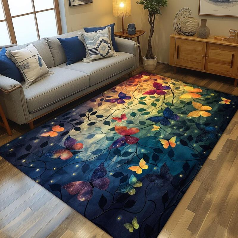 Buttrefly Print Carpet Vintage Oil Painting Style Living Room Floor Decor Mat Modern Home Indoor and Outdoor Non-slip Rug