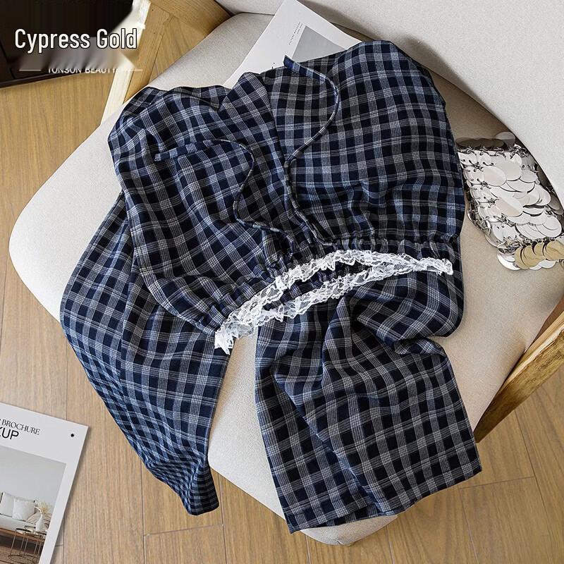 Women s Retro Plaid Wide-Leg Casual Pants XL