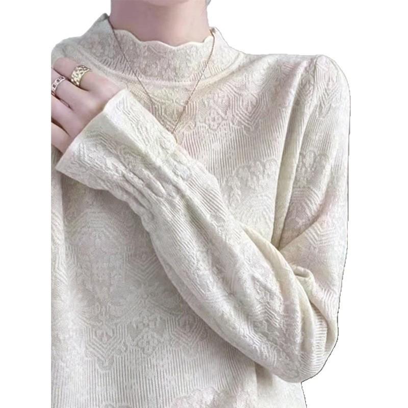 Women's Lace High Neck Sweater - 2024 Autumn/Winter Loose Fashionable Base Layer